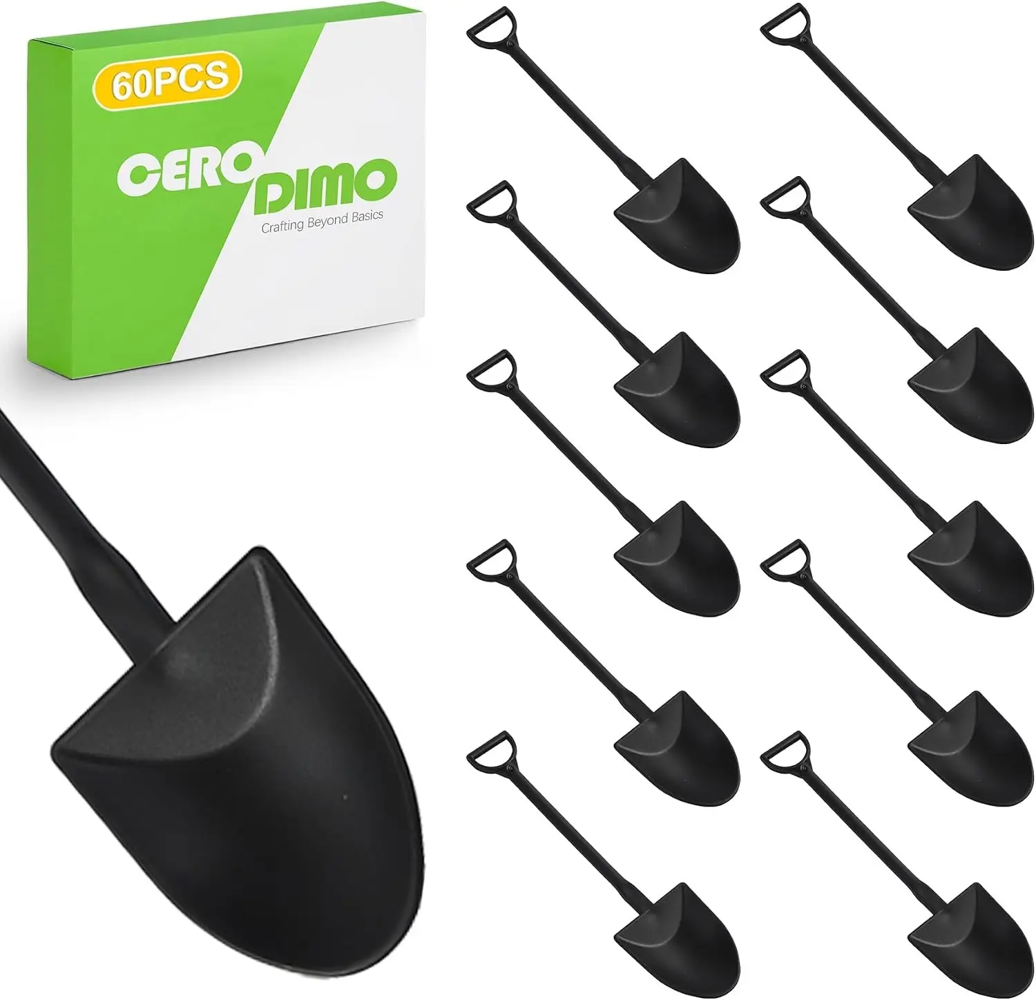 60 - Pcs Mini Shovel Shape Spoons, Tiny Disposable Plastic Dessert Spoons, Party Supplies, Dessert Cups Decorations, black