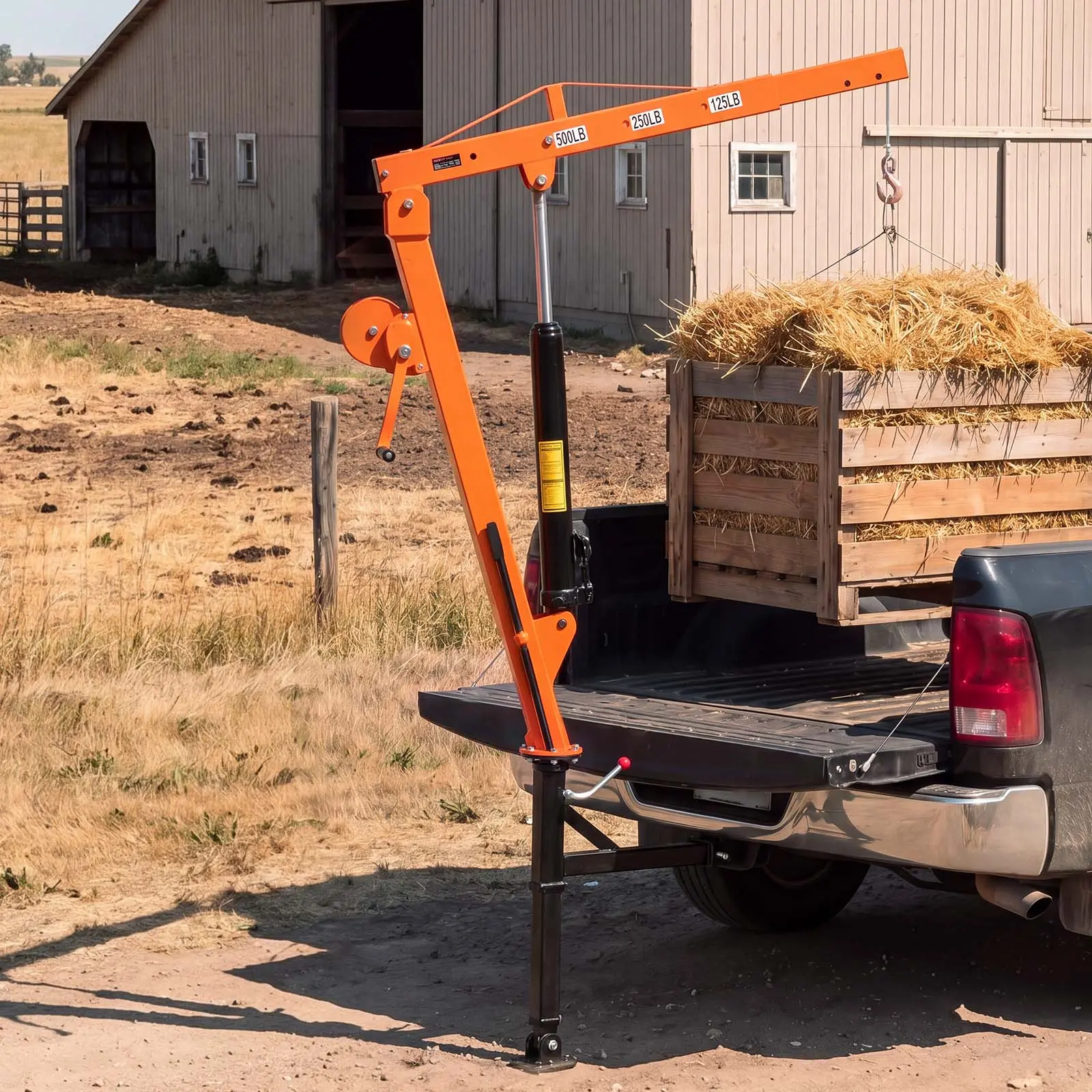 VEVOR Galvanized Alloy Steel Pickup Hitch-Mounted Winch Crane, 500 lbs Capacity, 8t Hydraulic Pump, Manual Winch, Hydraulic Jack, 360° Rotation, 39.37-102.3 in Boom, Foldable Jib Hoist for Equipment Lifting, Boat Lifting