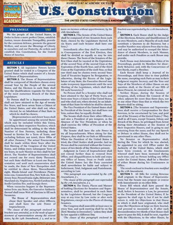 BarCharts 9781423215653 U.S. Constitution Quickstudy Easel