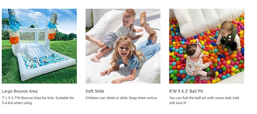 White Oxford Fabric Bounce Houses With  Blower For Children Kids Jumping Castles Wedding Birthday Party Games Bouncy House Room White Bounce House - 13x8x8ft Oxford White Bouncy House with Slide & Ball Pit, Perfect for Parties & Events