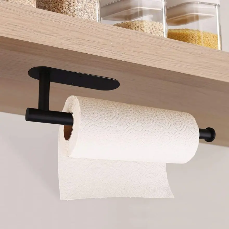 Paper Towel Holder, Self-Adhesive Paper Towel Holder Under Cabinet for Kitchen, No Drill Wall Mount-SUS304 Stainless Steel, Space-Saving, Easy Installation for Kitchen, RV & Bathroom-12.6'' Towel Rack for Rolls, Plastic Wrap, Tower & More