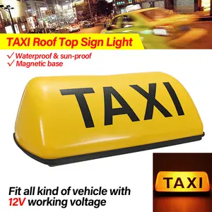 Car Taxi Logo Light 12V Yellow Background Black Letters Universal Car Taxi Logo Strong Magnetic Base Super Bright Halogen Bulb