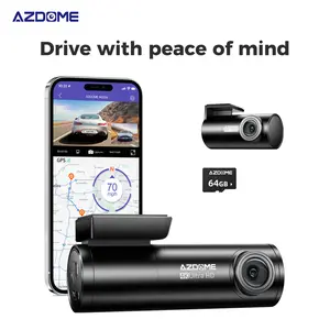 AZDOME M300S 4K Dual mini Dash Camera - Front and Rear with IR Night Vision, Dual Dash Cam with GPS and WiFi, 64GB Card, Voice Control, 24H Parking Monitor, Wide Angle Loop Recording Automotive Dashcam Automotive Driving Recorder