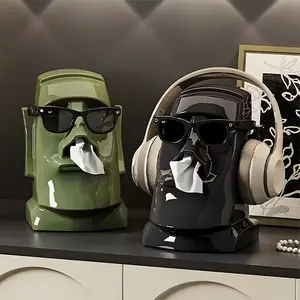 Face-Shaped Tissue Box & Desk Organizer, 3-In-1 Storage for Sunglasses, Earbuds, and Office Supplies, Stylish and Functional Design