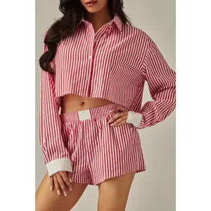 Cropped pinstripe button up shirt