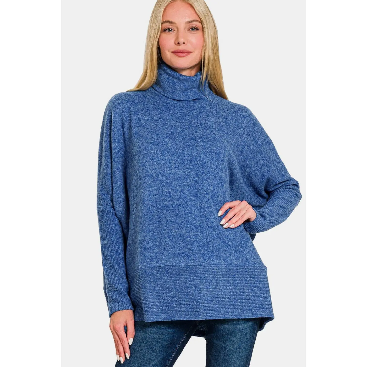 Z Full Size Brushed Melange Hacci Turtleneck Sweater