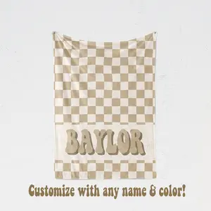 Checkered Neutral Baby Name Retro Checkered Custom Name Blanket