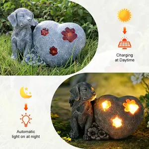 Heart-Shaped Pet Dog Memorial Garden Stone, Winged Dog Memorial Stone, Outdoor Dog Monument for Remembering the Loss of a Dog