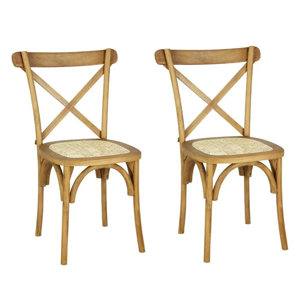 JONATHAN Y Cassis Classic Traditional X-Back Wood Rattan Dining Chair (Set of 2)