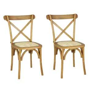 JONATHAN Y Cassis Classic Traditional X-Back Wood Rattan Dining Chair (Set of 2)