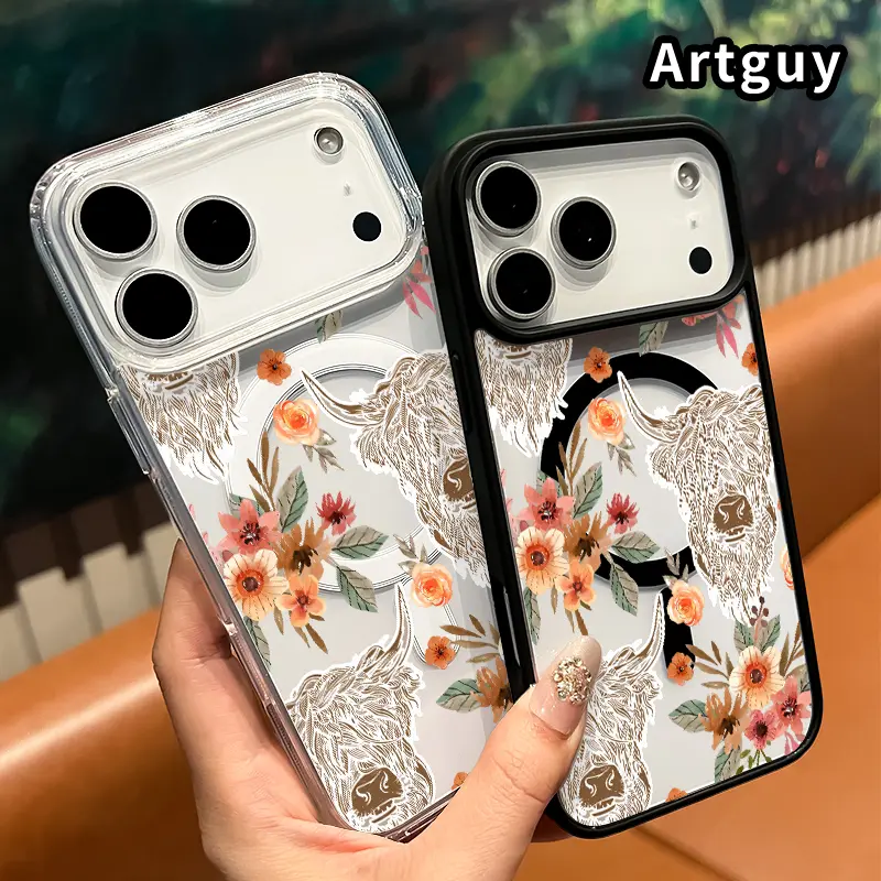 E Bison Flower Symphony Pattern Magnetic Closure Phone Case - Multi-Model Smartphone Casing for iPhone 17 Pro Max,16 Plus,15,14,13,12 Pro Max,11,Air - Non-Yellowing Shockproof Soft Silicone/Acrylic Transparent Handheld Cellphone Devices Protector