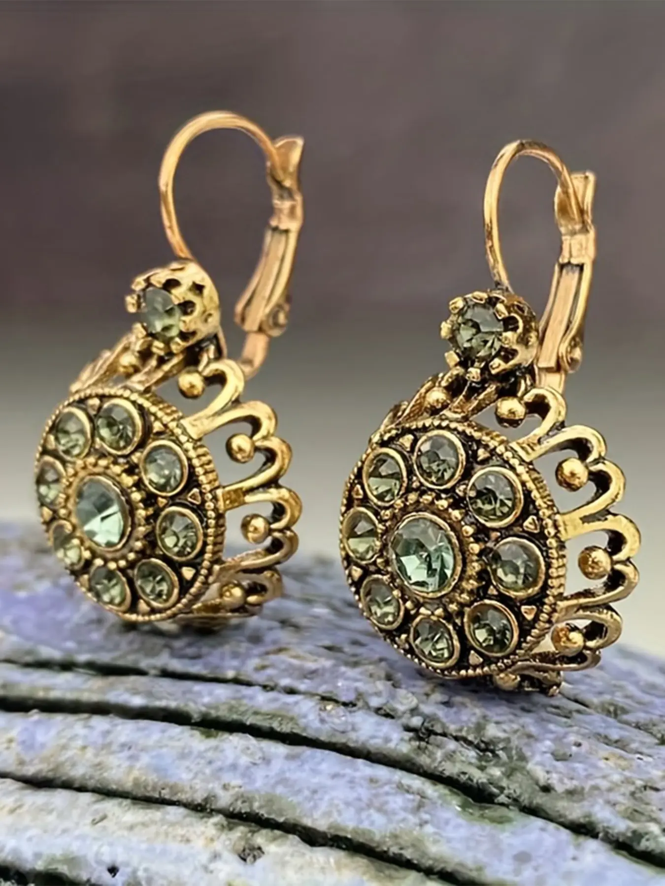Vintage Faux Zircon Earrings, Sparkling Elegant Hollow Out Design for Daily Wear, Perfect Holiday Gift, Trendy Jewelry, Casual Fashion Jewelry, Ethnic Influence