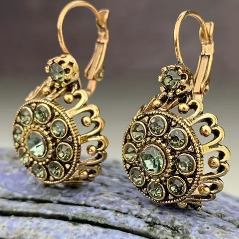 Vintage Faux Zircon Earrings, Sparkling Elegant Hollow Out Design for Daily Wear, Perfect Holiday Gift, Trendy Jewelry, Casual Fashion Jewelry, Ethnic Influence, Fashionable Earrings