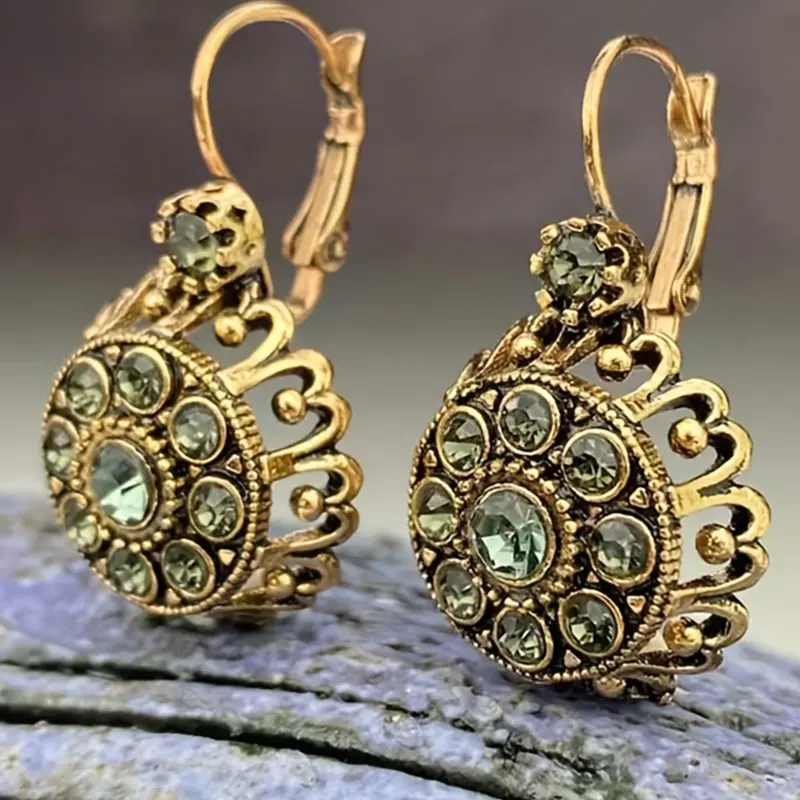 Vintage Faux Zircon Earrings, Sparkling Elegant Hollow Out Design for Daily Wear, Perfect Holiday Gift, Trendy Jewelry, Casual Fashion Jewelry, Ethnic Influence, Fashionable Earrings