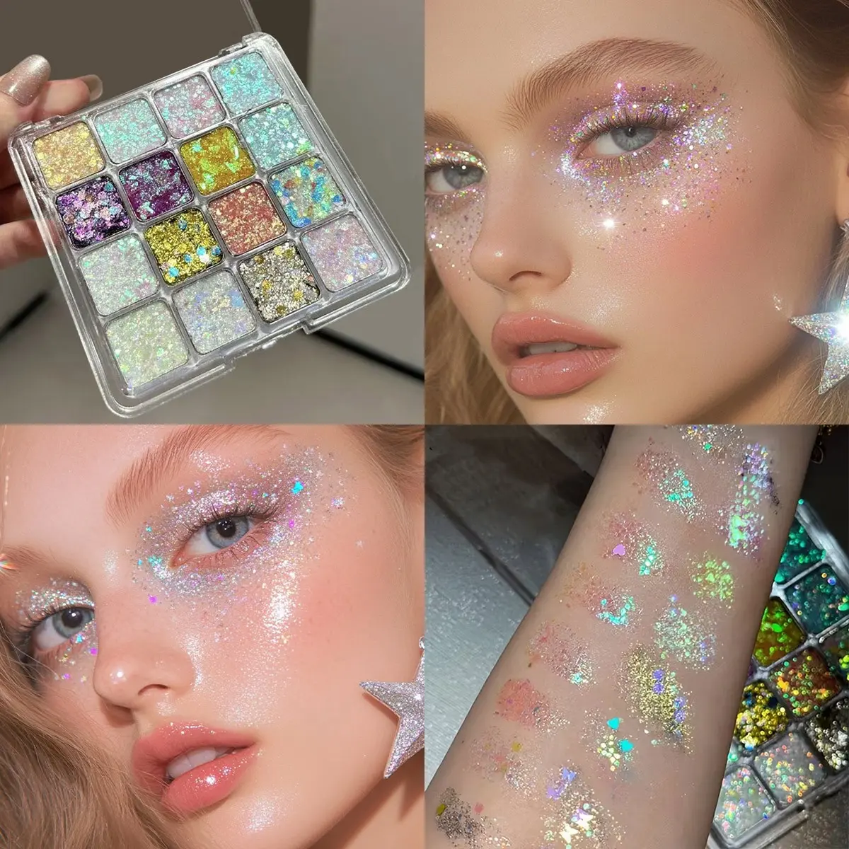 Sparkling Diamond Eyeshadow Palette, Shimmer Sparkle Palette, Glitter Shimmer Eyeshadow, 16 Color Dreamy Glitter, Full-Screen Vibrant Makeup, Stage & Club Essential, Holiday Gift Choice