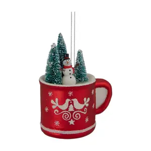 Northlight 4.25" Trees and Snowman in a Cup Glass Ornament