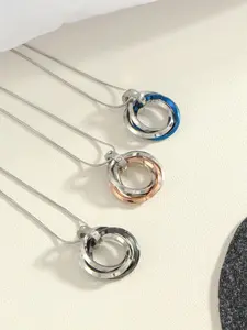 Rhinestone Decorated Double Ring Pendant Necklace, Elegant Necklace for Women & Men, Fashion Jewelry for Party, Daily Decor, Trendy All-match & Exquisite Jewelry for Birthday Gift