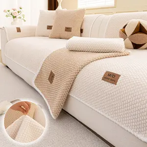 Plush Solid Color Sofa Cover, Washable Sofa Slipcover, Luxury Couch Cover, Non-Slip Washable Cushion Protector, Pet-Friendly Anti-Scratch Furniture Protector, Modern Neutral Sofa Pad for Living Room, Sectional, Loveseat & 3-SeaterViral