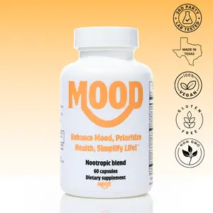 MOOD Nootropic Brain Supplement (60ct) - Support mental clarity, focus, energy & memory - Includes: L-Theanine, Rhodiola, Bacopa Monnieri, NALT, Caffeine & Vitamin C, D3, B6, B12, K2 & Zinc.