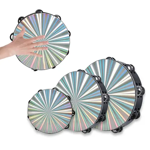 RRAYIA 3-Pack Durable Unisex Handheld Tambourines - 6/8/10 in Double Jingles, Reflective Portable ABS Percussion Instruments for Kids 7+, Adults, Church, Party Gifts