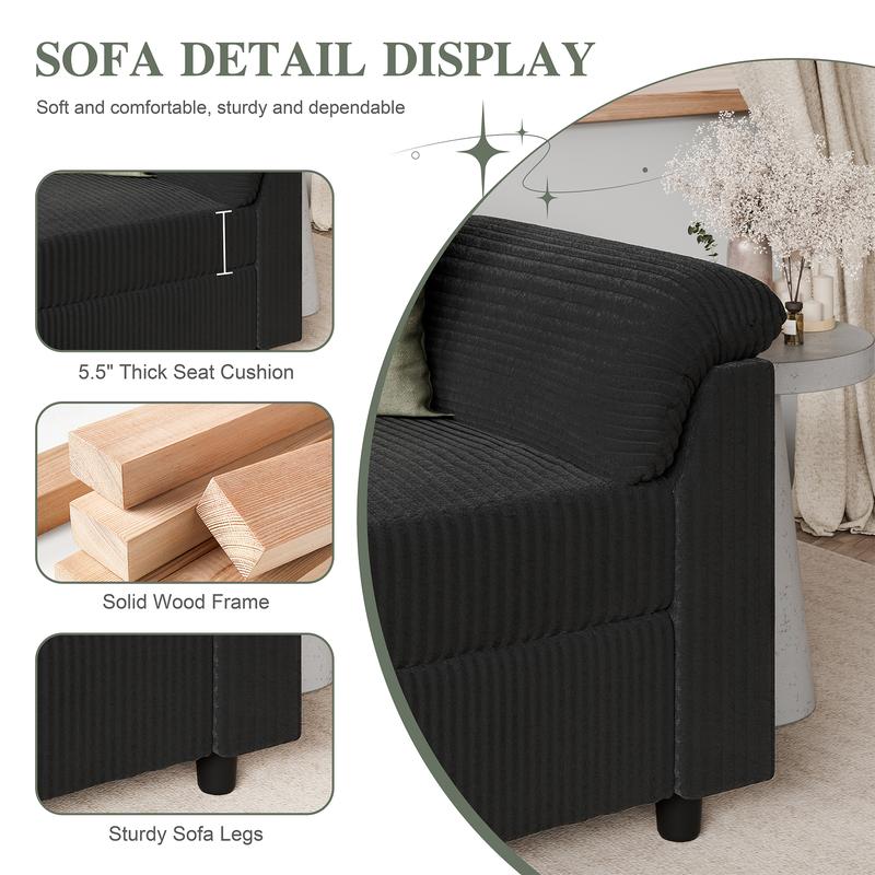 Walsunny L-Shaped Convertible Sectional Sofa Couch with Removable Pillows, 79in Reversible modular High Resiliency Foam Cushions,Ottoman, Black