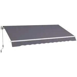 Outsunny 12' x 10' Retractable Awning Patio Awnings Sun Shade Shelter with Manual Crank Handle, 280g/m² UV & Water-Resistant Fabric and Aluminum Frame for Deck, Balcony, Yard, Coffee