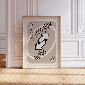 Love You More Print neutral beige Retro Wall Art Printable Playing uno Card Wall Art Girly Valentine's Day Preppy Wall Decor Trendy poster