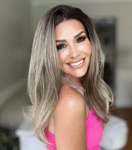 A17 by AISOM Brunette Blonde 13x4 Free Part Lace Front Women's Wig 20inch with Dark Root Heat Friendly for Daily Use,Party