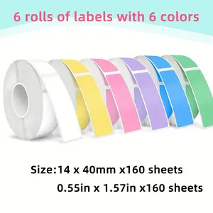6 Rolls Colorful Thermal Label Paper, 12x40mm, Waterproof Oil-Resistant, Smooth Printing, for D30/d35/p15 Labels, Home Office Use