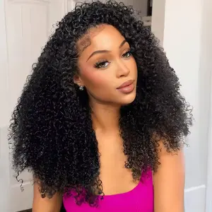 Anyweek Kinky Curly Half Wig Human Hair 200 Density Wear and Go Glueless Wigs 3 In 1 Drawstring Seamless Flip Over Curly Half Wigs for Women Headband Wig Human Hair Beginner Friendly Natural Black