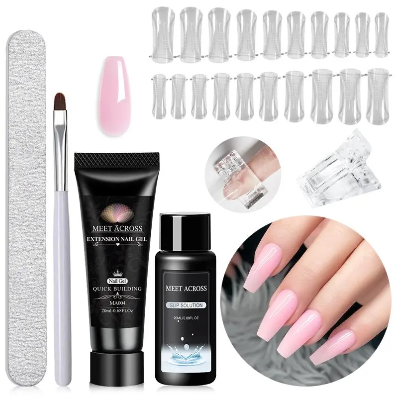 Poly Extension Nail Gel Set Nail Extension Kit Quick Hard Gel Clear Nail Polish for Home DIY, DIY Nail Art Includes Gel Slip Solution Nail Brush Nail Tips & More Nail Art Products
