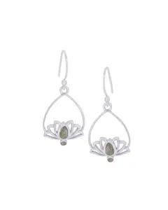Sterling Silver Lotus Drop Earrings with Labradorite – Handcrafted Gemstone Jewelry from India