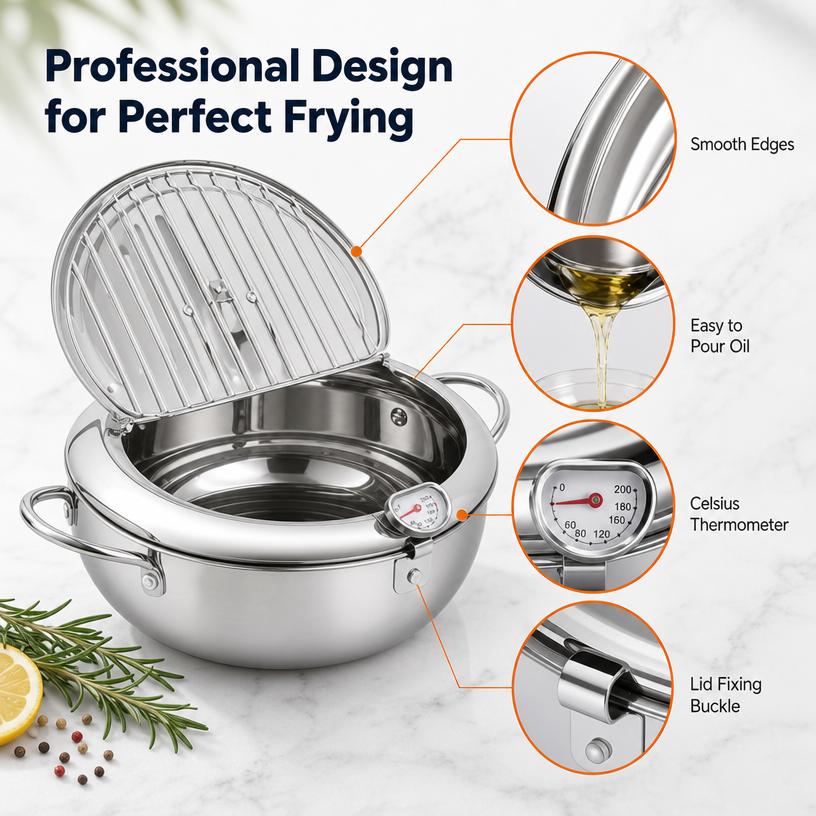Stainless steel fryer pot features