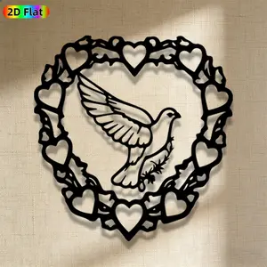 1pc Romantic Dove with Heart Wreath Metal Wall Art, Romantic Dove with Heart Wreath Statue Mural, Iron Craft, Perfect for Bedroom, Boudoir, Love Alcove Decor, Artistic Metalwork, Intricate Craftsmanship, Valentine's Decor, Ideal Gift for Love Enthusiasts