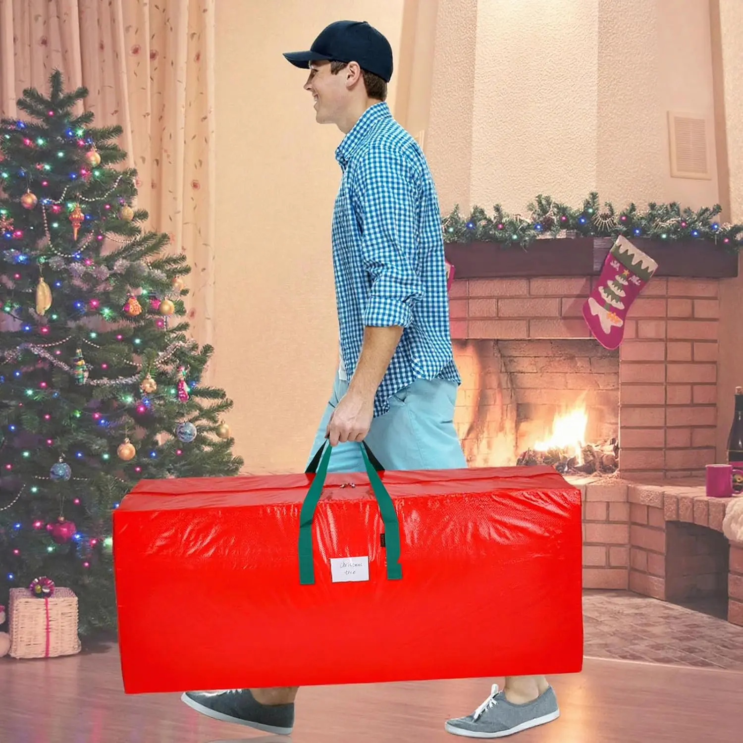 Christmas Tree Storage Bag - Fits Up to 7.5 Foot Xmas Holiday Tree, Zippered Bag, Carry Handles, Durable Waterproof Material, Protects Against Dust and Moisture, Red