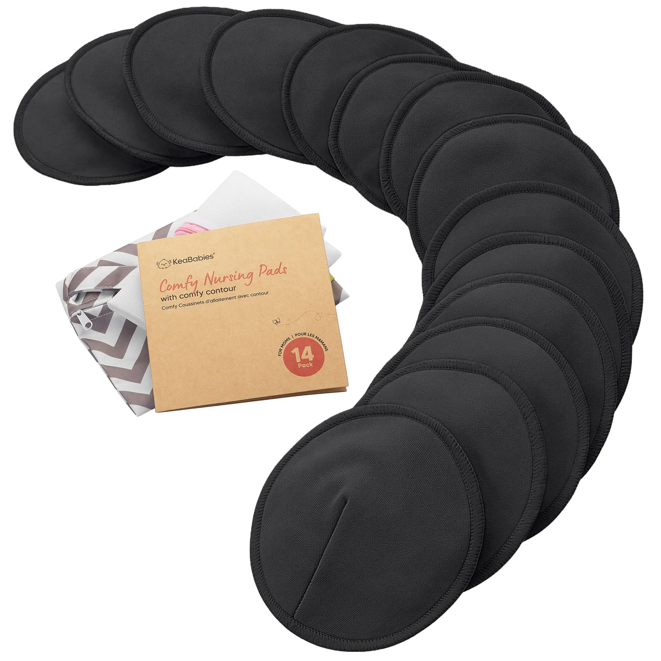 KeaBabies Organic Bamboo Viscose Reusable Nursing Pads - 14 Washable Superabsorbent Nipple Covers, Wash Bag Included, Soft Breastfeeding Essentials (Midnight Black)