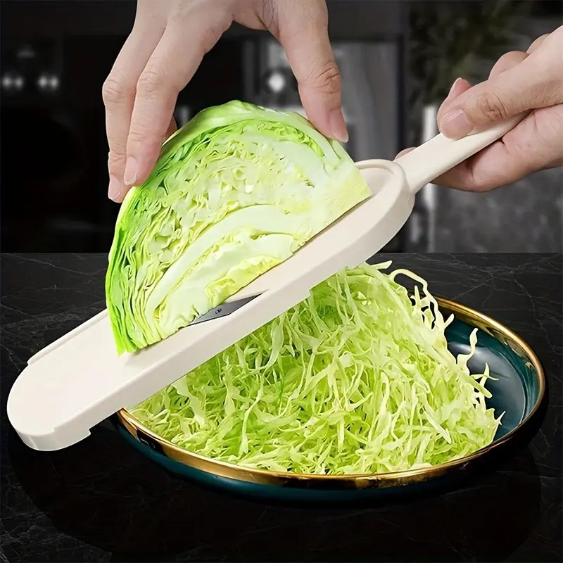 1pc White V-shaped Cabbage Cutting Shredder, Stainless Steel Vegetable Slicer with Non-slip Base, Labor-saving Kitchen Tool for Fine Shreds & Salad Making, Kitchen Gadgets