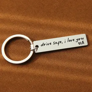 Key Chain Drive Safe I Love You Engraved Initial Personalized Gift for Husband Boyfriend