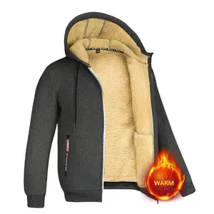 Men’s winter hooded jacket lined with wool, zip-up lamb wool jacket GARMENTARY