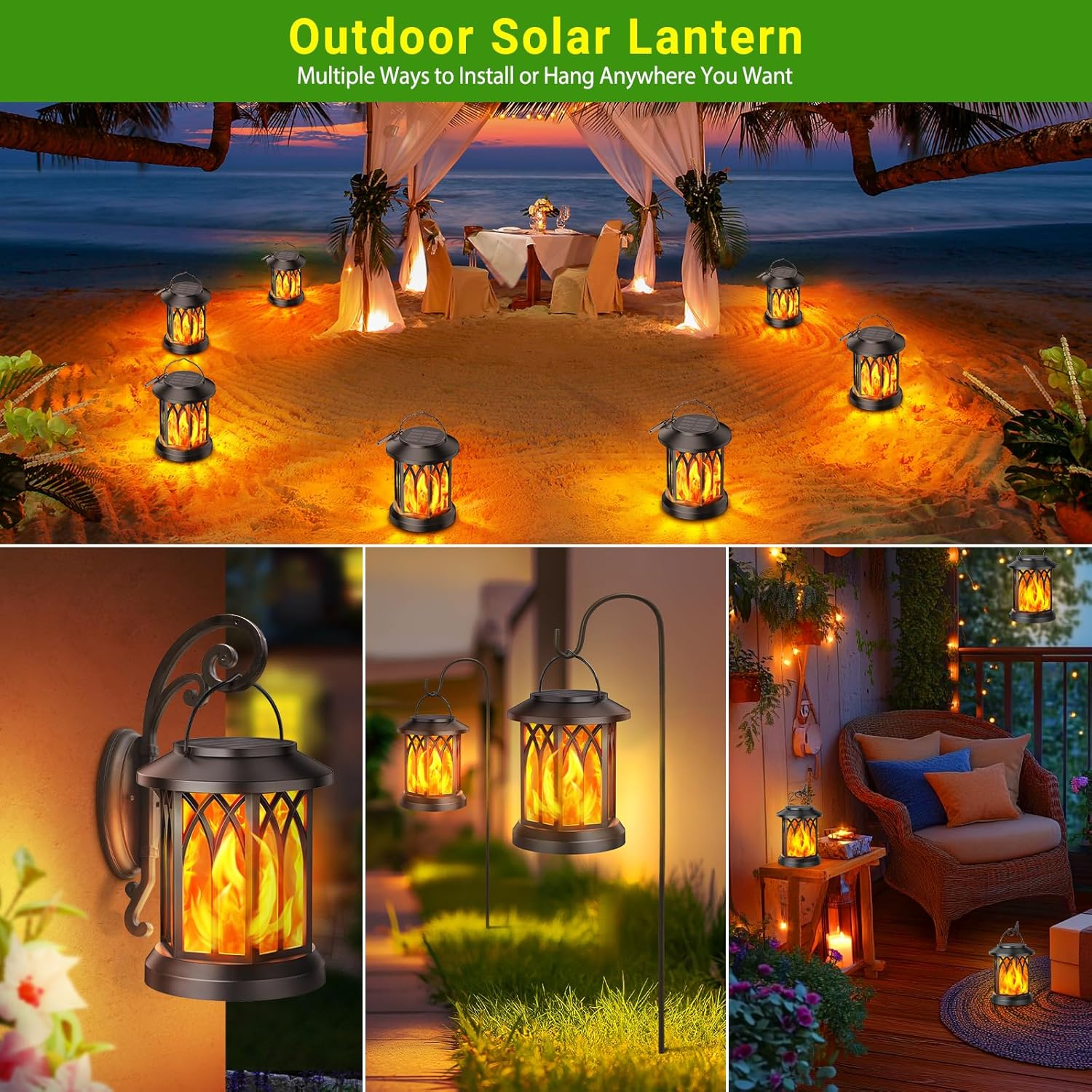Solar Lights Lantern Hanging Flickering Flames Solar Outdoor Lights IP65 Outdoor Waterproof for Yard Garden Decor