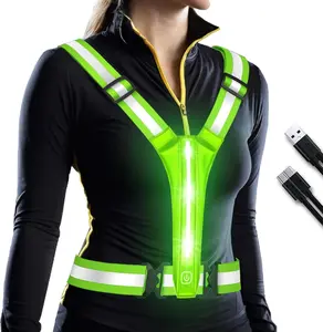 LED Reflective Vest Running Gear, Lights Up Running Vest Rechargeable, High Visibility Reflective Running Gear for Night Walking Running Cycling Jogging