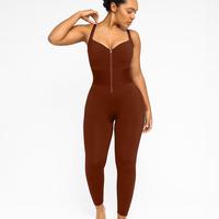 Zipper Shaping Jumpsuit-Brown