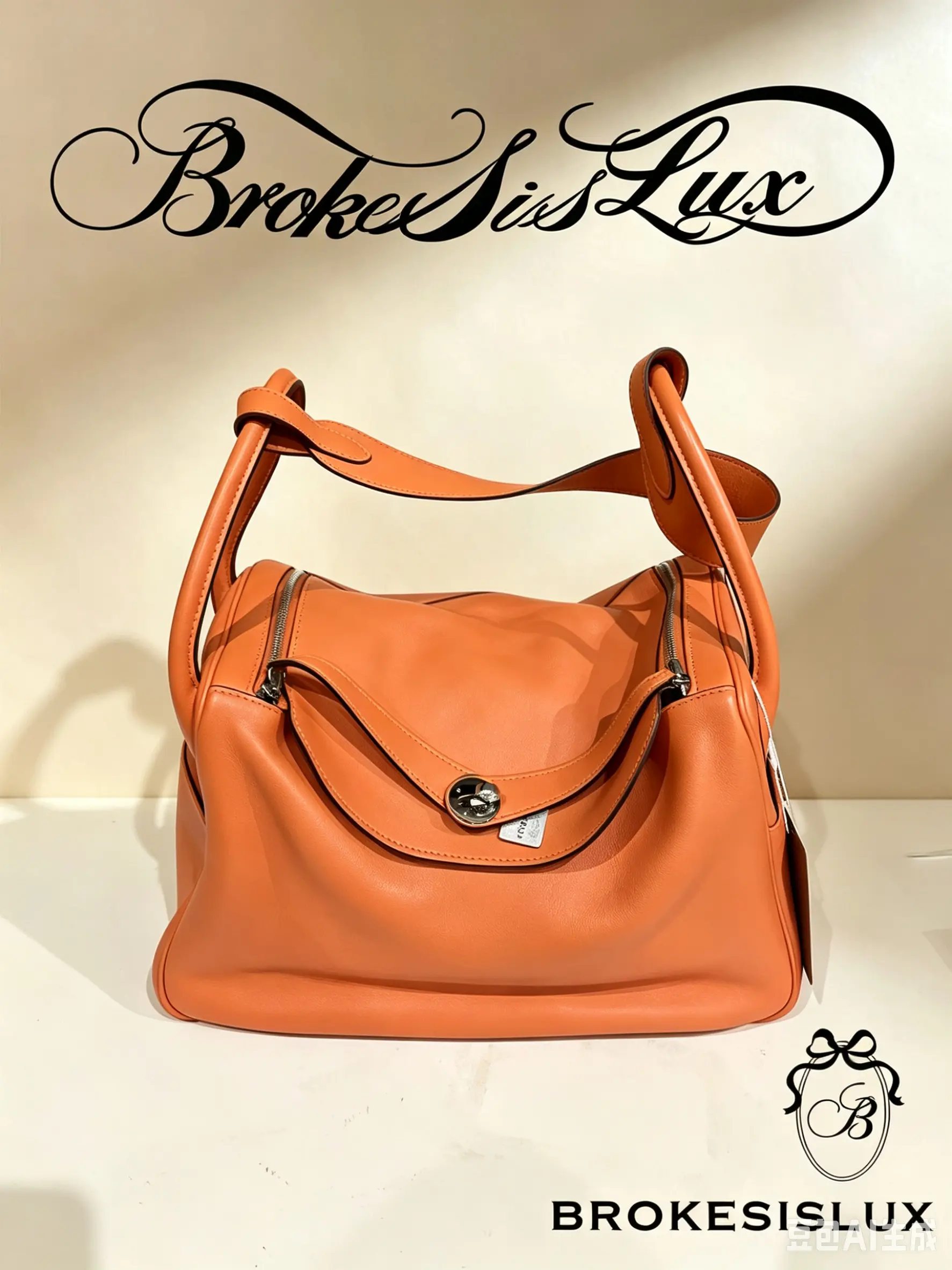 Pre-owned HERMÈS Lindy 30 Orange Swift Leather Dual Zi Everyday Commuter Handbag