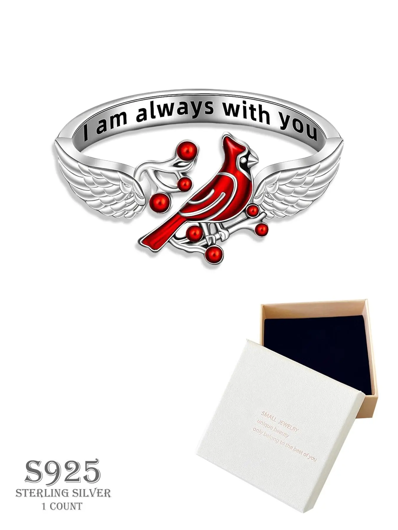 S925 Sterling Silver Cardinal Angel Wing Design Ring, Adjustable Feather Ring, Wedding Anniversary Ring, Wedding Promise Rings, Fashion Promise Ring, Fashion Jewelry Accessories for Women & Girls, Suitable for Gifts, Beautiful Rings