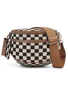 Fashionable Checkerboard Pattern Bag, Casual Versatile Zipper Shoulder Bag with Adjustable Strap and Coin Purse, Stylish Minimalist Commuting Lightweight Shoulder Women's Bag