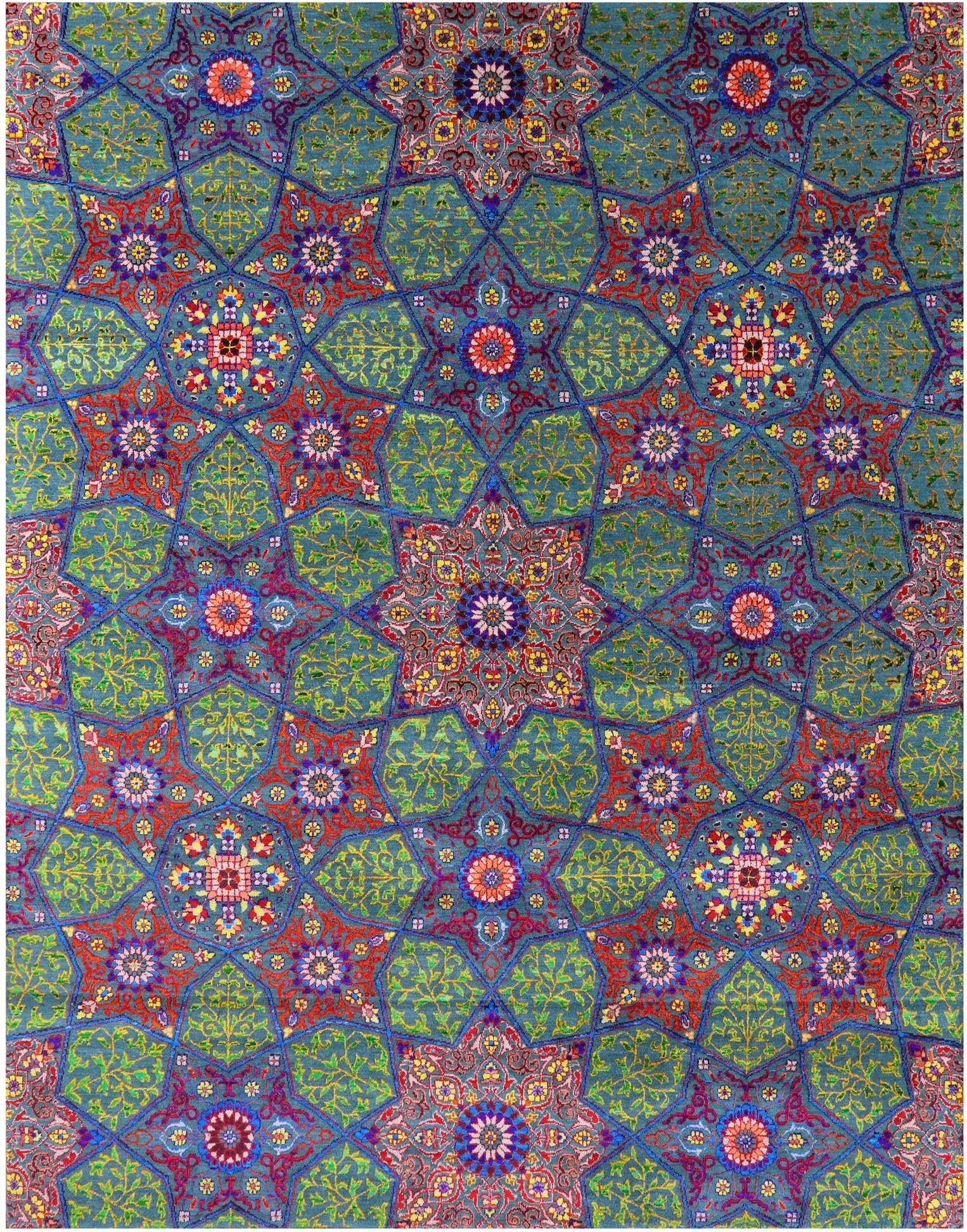 Green Persian Tabriz Handmade Wool & Silk Rug - 7' 11" X 10' 2"
