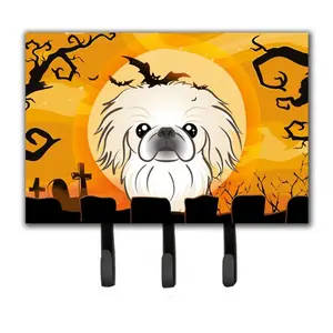 212 MAIN Halloween Pekingese Key & Leash Organiser - Metal Wall Mount Hook with Metal Plate, 6x2x9 in Decor Hanger with Wall Mount Design for Home Room Organization