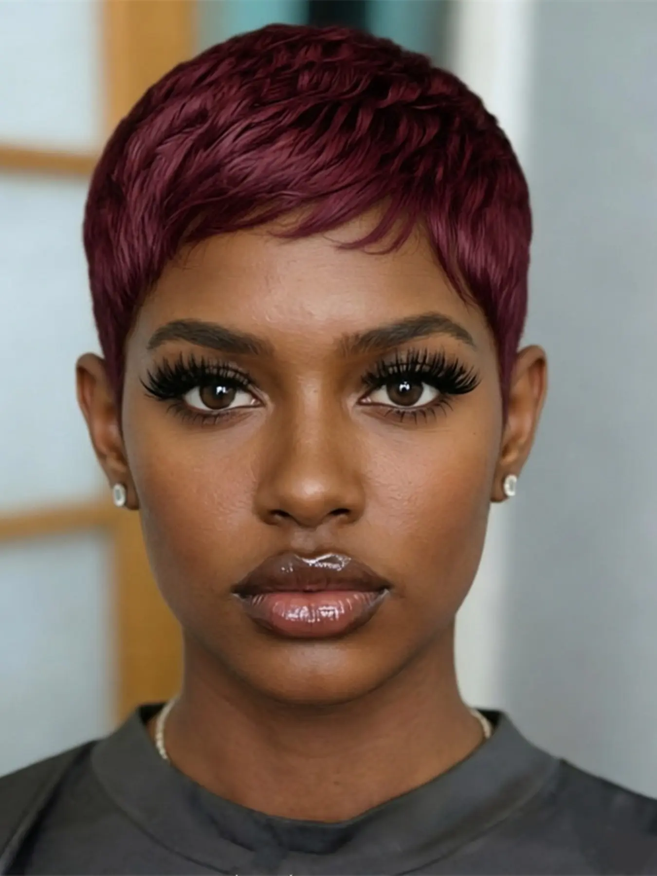 pixie wig short straight layered premium human hair wig for women natural black color  pixie cut human hair wigs brown burgundy machine made daily party cosplay gift use