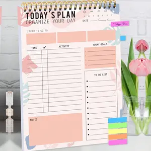 A5 Daily Planner Notebook, To Do List Notepad, Undated Pages Spiral Bindling Desktop Daily Planning Notepad with Protective Cover, Notebook for Daily Tasks