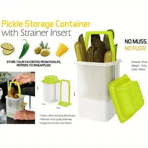 Reusable Pickle Jar with Strainer BPA Free Pickles Container Flip-Top Lid Plastic Food Storage Box Refrigerator